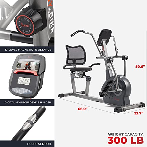 Sunny Health & Fitness Smart Recumbent Bike, Full-Body Home Training with Arm/Leg Exercisers, Indoor Cycling Workout Machine Plus Adjustable Seat & Bulit-in Pulse Sensors, Free SunnyFit App Connection - style: Magnetic