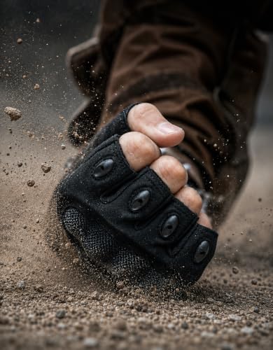 Fingerless Tactical Gloves for Gym, Motorcycle Gloves Hard Shell Knuckle Protection Leather Palm, Workout Cycling Airsoft Shooting Hunting Hiking Driving - size: Small