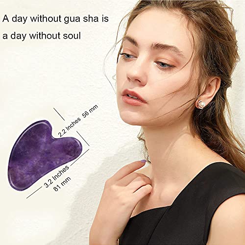 Gua Sha, Gua Sha Facial Tools, Guasha Tool for Face Tighten Skin, Gua Sha Massage Beauty Tool for Body Eyes Neck Massager with Travel Box - color: Purple