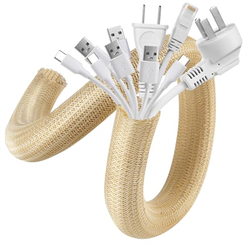 AGPTEK Cable Sleeve, Cable Management Desk Cord Cover Organizer Wire Hider for Home Office Computer TV Wire Loom Tubing Pet Proof Cord Protector from Cat Dog Chewing (Wood Color, 1.5"-6.6ft) - color: Wood Color, size: 1.5"-6.6ft