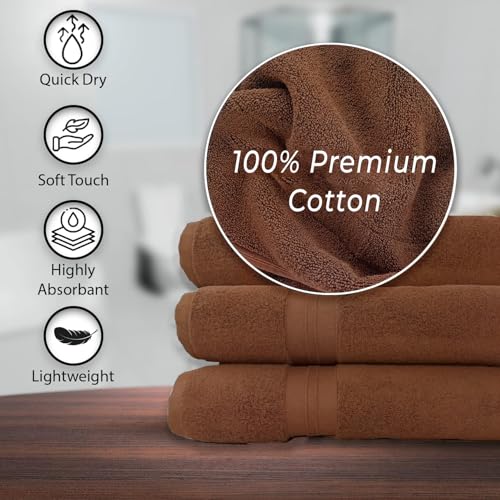 KAHAF COLLECTION 100% Cotton Bath Towels, 24x48 Pack of 6 Towels, Quick Dry, Highly Absorbent, Soft Feel Towel, Gym, Spa, Bathroom, Shower, Pool, Luxury Soft Towels (Brown, 24x48-6 Pack) - color: Brown, size: 24x48 - 6 Pack