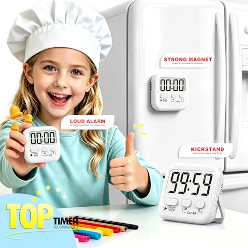 Antonki 2 Pack Digital Timer for Kids, Magnetic Countdown Kitchen Timers for Cooking, Egg, Classroom, Teacher, Exercise, Study, Oven - Battery Included - color: Pure White *2