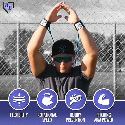 BB Bands Baseball Softball Resistance Training Bands - Arm Strength, Pitching Conditioning Equipment, 3 Strengths (Youth, Adult, Heavy), 7 Colors, Includes Anchor Strap, Door Mount, Bag, Workout Guide - color: Blue, size: Adult