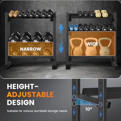 3-Tier Dumbbell Rack, 1100LBS Capacity Adjustable Weight Rack, Heavy-Duty Weight Stand for Dumbells & Kettlebells, Compact Weight Storage Organizer for Home Gym (Rack Only) - size: 18.7 x 34.7 x 36.6 inches