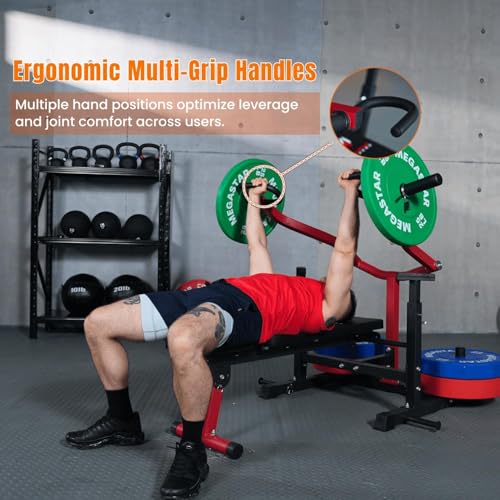Chest Press Machine – Converging Motion for Home Gym, Adjustable Flat/Incline Bench with Dual Band Pegs, Versatile for Chest & AB Workouts - color: Red