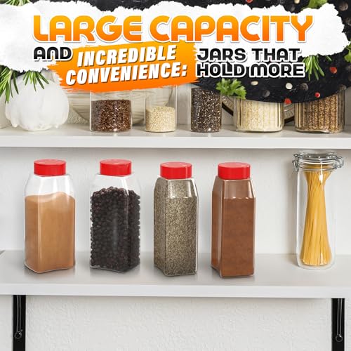 2 Pcs 32 oz Large Seasoning Shaker Set – Clear Spice Containers with Dual Flip-Top Red Lids and Airtight Seal – Food-Grade Plastic, Wide Mouth for BBQ Rubs, Bulk Spices, Loose Leaf Tea & Craft Storage