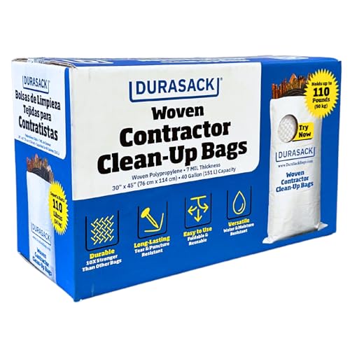 DURASACK Contractor Bags Heavy Duty 40-Gallon, Pack of 16 | Reusable White Woven Polypropylene Contractor Garbage Bags
