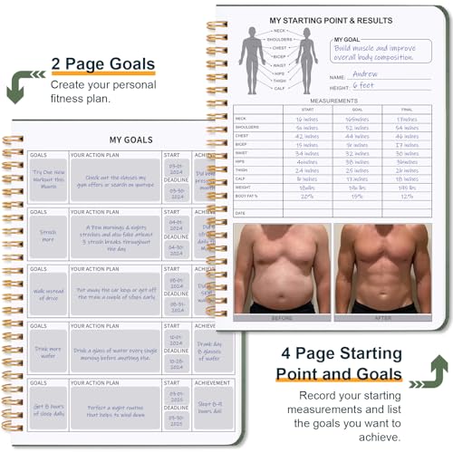 Guirnd Undated Fitness Workout Journal for Men & Women, A5(8.5" x 6.7") Fitness Journal Workout Planner, Workout Log Book Planner for Tracking, Motivating, and Achieving Your Fitness Goals - Green - color: Green