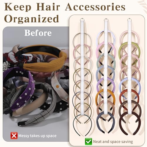 3 PCS Headband Holder Organizer for Girl,Hanging Hairband Storage for Women,Brown Hair Hoop Display Hair Accessories Organizer Bedroom College Dorm Decor (Cream textured) - color: Cream textured