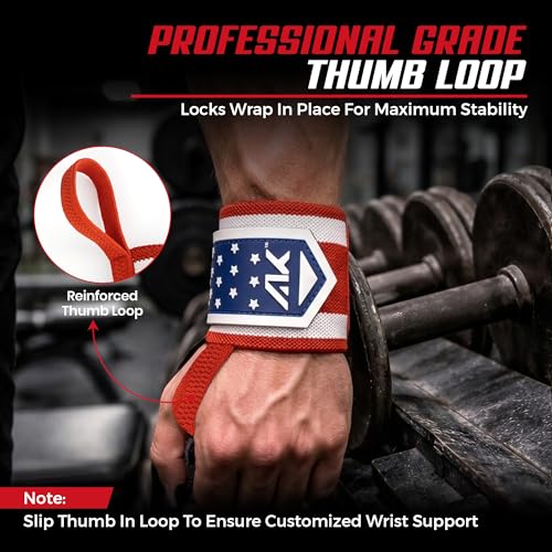 AKTV8 Wrist Wraps for Weightlifting, 18"&24" Heavy Duty Stiff Wrist Support | 3inch Wide Firm Elastic, Reinforced Thumb Loop, Built for Heavy Bench Press, Overhead Press, Powerlifting & Strength Training - color: Red/White, size: 24 Inches