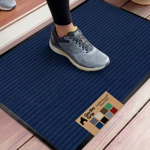 GORILLA GRIP Waterproof Traffic Guard Door Mat, 35x23, Indoor Outdoor Heavy Duty Entryway Mats, Strong Backing Commercial Utility Rugs for Office, Hallway, Garage, Patio, Low Profile Runner Rug, Blue - color: Blue, size: 35" X 23"