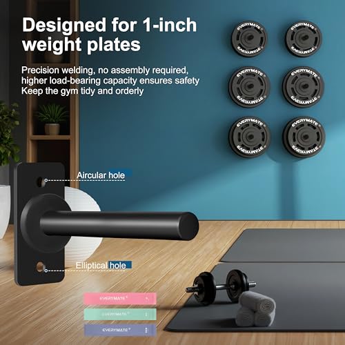 EVERYMATE Weight Plate Rack, Wall Mount Weight Plate Holder for Bumper Plates, Max Weight Capacity 330 lb, Home Gym Organizer - size: 1-inch-6Pack