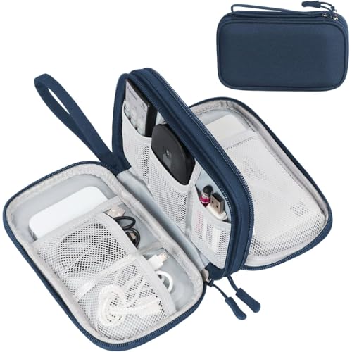 FYY Electronic Organizer, Travel Tech Pouch Bag, Cable Organizer Navy | Wrist Strap, Waterproof, Double Layers Portable Electronics Travel Carrying Case for Cord, Charger, Daily Business Trips Use - color: Navy, size: Small