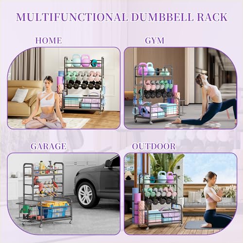 Homeiju 450LBS Dumbbell Rack,Weight Rack for Dumbbells,Weight Rack for Home Gym,Home Gym Storage for Strength Training Dumbbell Racks Stand with Wheels&Hooks - color: Grey