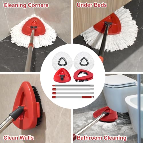 Spin Mop Handle Mop Heads Mop Base Mop Scruby Brush Replacement Sets Combo Compatible with Ocedar EasyWring 1 Tank Spin Mop System (1 Sets Stainless Steel Mop Handle +2 White Heads +1 Base +1 Brush) - color: 1 Sets Stainless Steel Mop Handle + 2 White Hea
