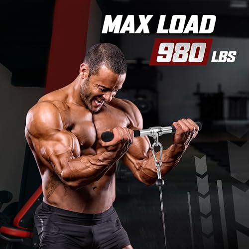 Yes4All Cable Machine Attachment, Double D Handle & Tricep Rope Cable Attachment, Weight Machine Accessories Load 880 LB for Home Gym - color: H. Metal rotating bar rubber chrome