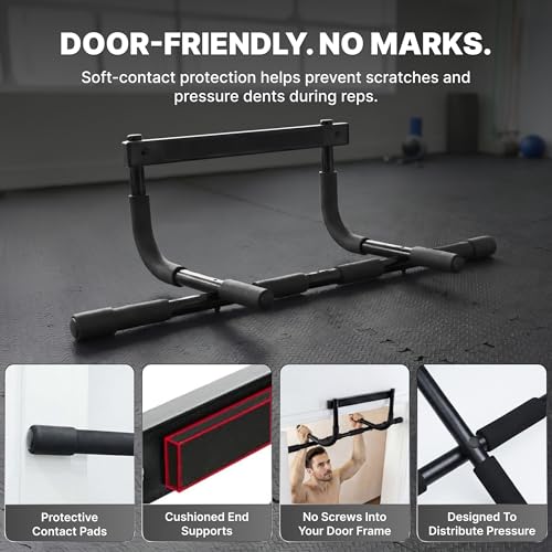 DMoose Fitness Pull Up Bar for Doorway - Upto 250 Lbs Capacity, No Screwing or Slipping, Hanging Pullup & Chin Up Bar for Door Frame - Multi Padded Grips for Strength Training with Installation Guide - color: Black Classic