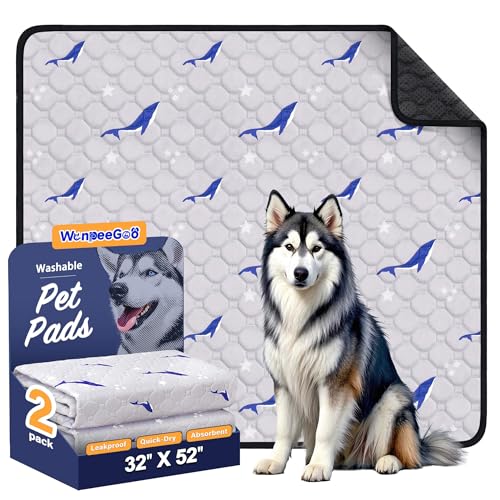 Washable Dog Pee Pads, Non-Slip Waterproof, 32 x 52 in, 2 Pack, Dolphin | Super absorbent, waterproof and non-slip; washable, reusable dog pads for crates, playpens, floors, furniture and travel - color: Dolphin Pattern, size: 32"x52"(Pack of 2)