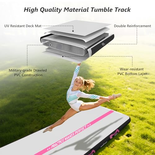 VOFiTNY All Purpose Gymnastics Mat 6.6/10/13/16/20 ft Sturdy Inflatable Tumble Track for Home/Gym - color: Pink/Black, size: 13ft*3.3ft*4inches(4m*1m*0.1m)