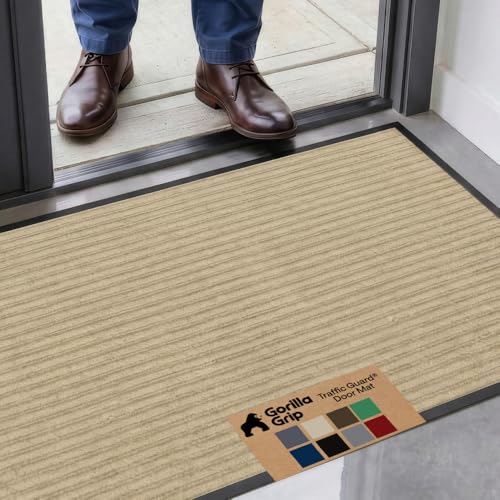 GORILLA GRIP Waterproof Traffic Guard Door Mat, 47x35, Indoor Outdoor Heavy Duty Entryway Mats, Strong Backing Commercial Utility Rugs for Office, Hallway, Garage, Patio, Low Profile Runner Rug, Beige - color: Beige, size: 47" X 35"