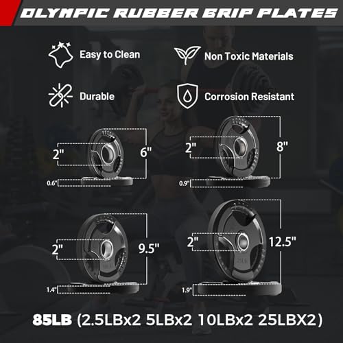 RitFit Barbell Weight Set - 4/6FT Olympic Barbell with Weight Plates (55-115LB Total) - Weightlifting Equipment for Squats, Curls, Deadlifts, Presses, Hip Thrusts - color: Black/Red, size: 4FT With 85LB Plates