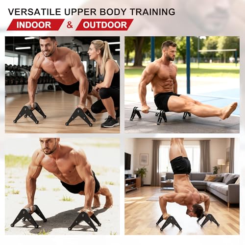 Aluminum Push Up Bars, 12.7 Inch, 500 lb Capacity, Black | Aluminum grips, stainless steel A-frame base, non-slip pads, 500 lb capacity, and extended 12.7 inch set of 2.
