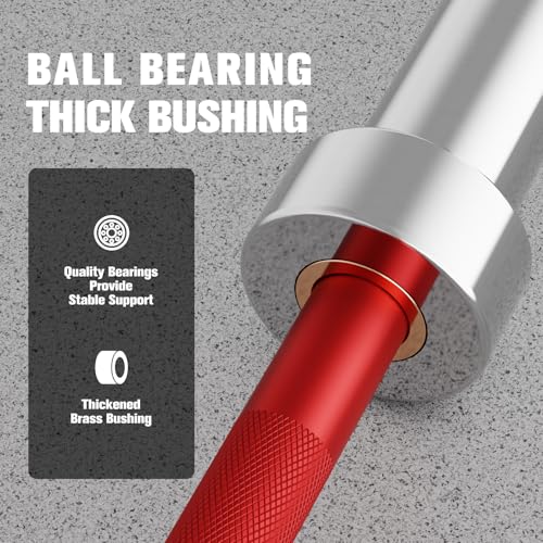 RITFIT Olympic Barbell 4ft/6ft - 2 Inch Weight Bar for Strength Training, Weightlifting, Squat, Deadlift, Bench Press, Curl, Overhead Press - 350lbs/500lbs Capacity - color: Silver/Red, size: 6FT without Collar
