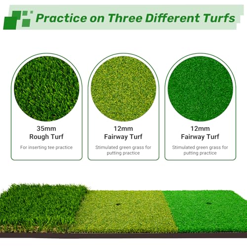 LYDARZ Portable & Foldable Golf Practice Mat – Dual-Turf Golf Hitting Mat for Indoor & Outdoor Swing and Chipping – Fairway & Rough Turf Golf Training Mat for Backyard and Home