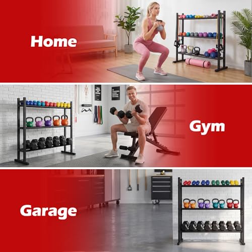 Goplus 3-Tier Dumbbell Rack, 529LB Capacity Heavy-Duty Adjustable Weight Rack Stand for Home Gym, Space-Saving Metal Dumbbell Storage Organizer for Kettlebells, Weight Plates