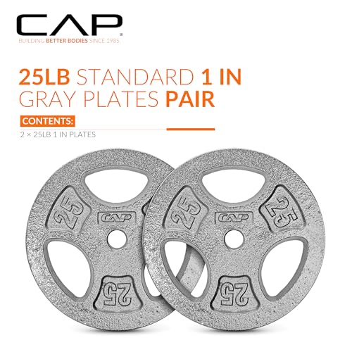 CAP Barbell Standard 1-Inch Grip Weight Plates - color: Gray, size: 25 lbs Plate Pack (x2)