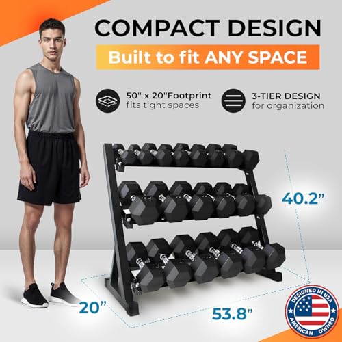 Rubber Hex Dumbbell Set with Rack, 8/10/12/15/20 Pair (450/550/780/1200/1550/2100 lbs total) Weight Rack with Dumbbells for Home Gym & Strength Training - color: (5-100 LB) 2100 LBS Dumbbells with Rack