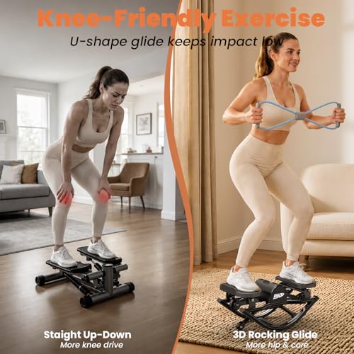 YYJO Rock Stepper with Mat and Resistance Bands | Side to Side Rocking Fitness, Low-Impact Quiet Balance Board, Cardio Exercise Equipment, Home Office or Recovery