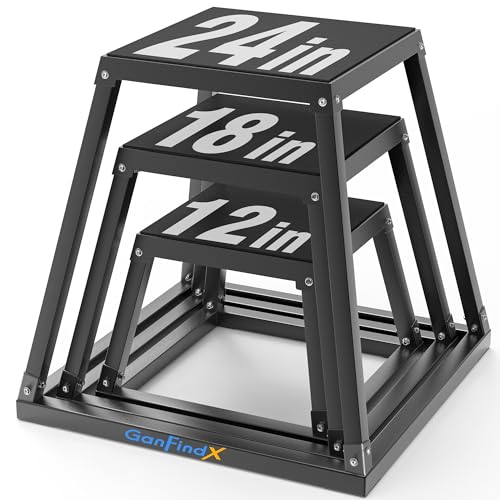GanFindX Plyometric Jump Box Set, 12/18/24 Inch Steel Plyo Box, Heavy Duty Plyometric Platform with Anti-Slip Surface for Home Gym Training, Step-Up, Agility and Strength Conditioning - size: 12/18/24"