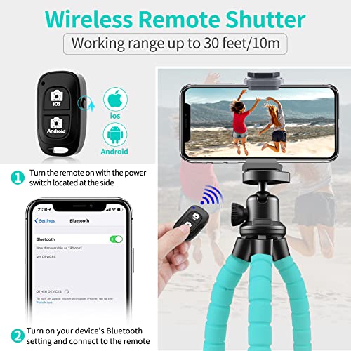 Aureday Phone Tripod, Flexible Tripod for iPhone and Android, Portable with Wireless Remote and Clip for Video Recording/Vlogging/Selfie (Blue) - color: Blue