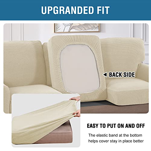 H.VERSAILTEX Multi-Pieces Chair Covers Stretch Couch Covers Form Fitted Seat and Back Cushions Covers (1 Seat Cover Plus 1 Back Cusion Cover, Bonus 2 Armrest Covers), Natural - color: Natural, size: 1 SEAT COVER + 1 BACK COVER+ 2 ARMREST COVERS