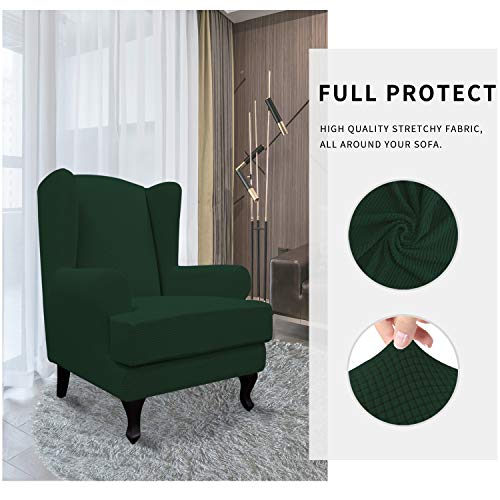 Easy-Going Stretch Wingback Chair Sofa Slipcover 2-Piece Sofa Cover Furniture Protector Couch Soft with Elastic Bottom, Spandex Jacquard Fabric Small Checks, Dark Green - color: Dark Green