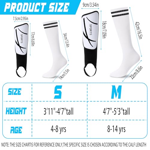 Soccer Shin Guards and Socks Kids Youth Lightweight Soccers Pads Defender with Ankle Protection Ski Shin Guards Football Equipment for Age 4-14 Toddler Boy Girl - color: White, size: Small