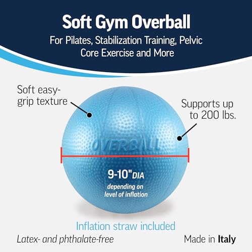OPTP Soft Gym Overball – 9" Inflatable Easy-Grip Texture Pilates Ball, Blue | For stabilization training, pelvic core exercise, correct body position, muscle activation & more, Latex & phthalate free