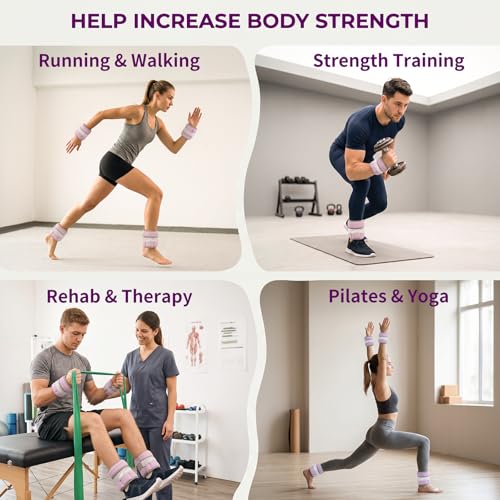 Adjustable Ankle Weights 1-3/4/5/6/8/10/20 LBS Pair with Removable Sandbags for Women & Men - color: light purple, size: 5lbs Pair (2.5lb Each Weight)