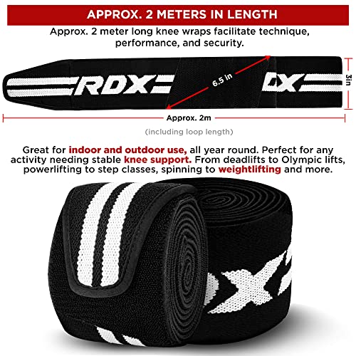 RDX Knee Wraps for Weightlifting, 78” Elasticated Straps Power Lifting Leg Press Support Gym Fitness Squats Workout Men Women - color: White Black