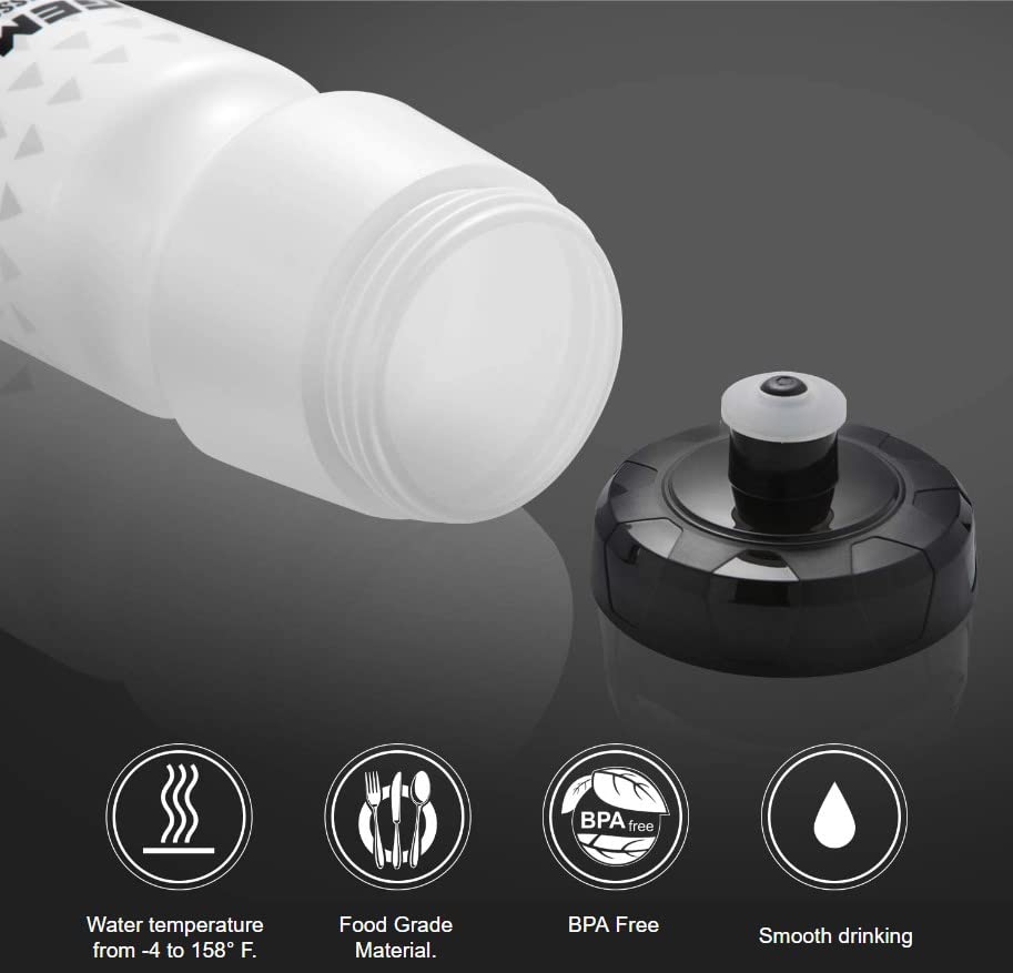 GEMFUL Bike Squeeze Water Bottle BPA Free 24 oz 2 Pack | Leakproof, Squeeze Design, Fits Standard Bike Cages, Reusable & Durable, for Cycling, Bike, MTB, Sport, Running - color: White