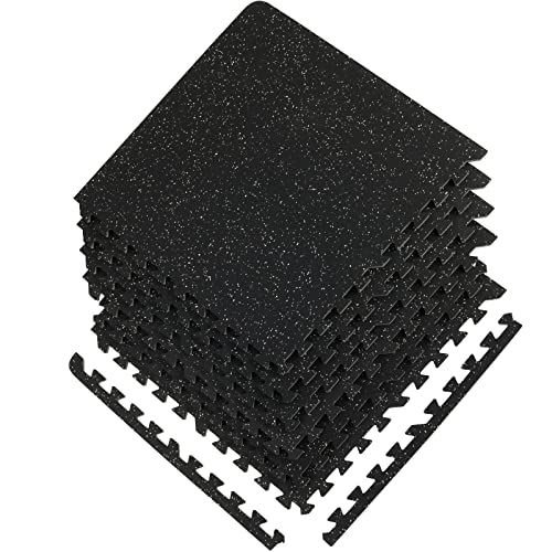 VEVOR 0.56Inch 24sq.ft 6 Tiles Gym Flooring for Home Gym, Rubber Top with High Density EVA Foam, 25 x 25In Gym Floor Exercise Equipment Mats, Interlocking Gym Mats, Puzzle Workout Mats, Black & Gray | Rubber Top with High Density EVA Foam, 25 x 25 in Floo