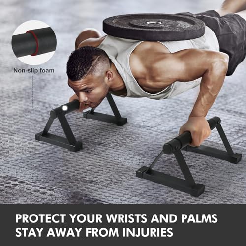 Wood push up bars Parallettes bars Anti-slip Handstand Bars for Calisthenics, Fitness, Floor workouts Solid Wood with Sturdy Metal Bracket, Support 500 lbs - color: Black 2