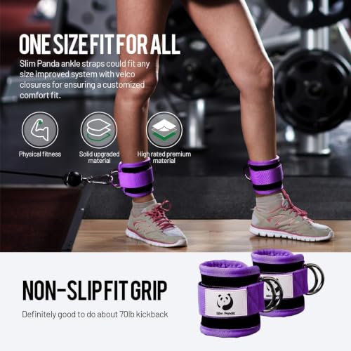 Slim Panda Ankle Strap for Cable Machine,Ankle Cuff for Kickbacks, Booty Hip Abductors,Glute Workouts, Leg Extensions, Curls for Men and Women, Adjustable with Double D-Rings - color: Purple, style: Pair