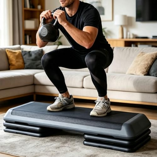 ZENY 43'' Exercise Aerobic Step Platform, Adjustable Fitness Stepper with 4 Stackable Risers, Aerobics Stepper Workout Stepper for Home Gym Cardio Strength & Training - color: Grey