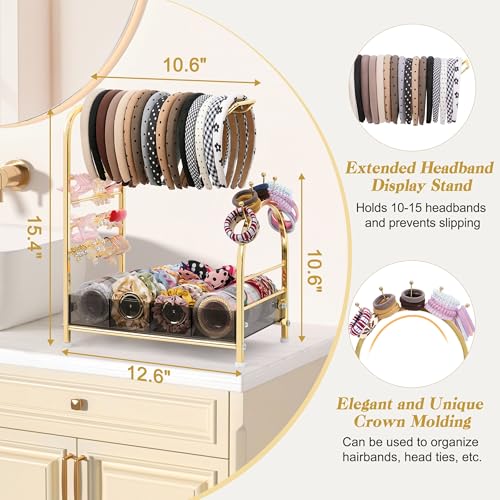 Keebofly Acrylic Hair Accessories Organizer, Versatile Headband Holder Stand for Scrunchies, Bows, Claw Clips, Hair Tie, Compact Hair Organizer Storage for Girls, Women, Babies, Amber & Gold-Plated - color: Amber Acrylic & Gold-Plated