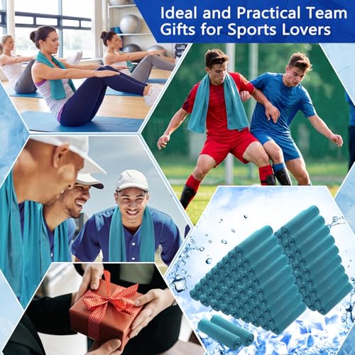 Hosuly 100 Pack Cooling Towels, 40"x12" Cooling Towels for Neck and Face Breathable Soft Chilly Sweat Rag Microfiber Sport Rags for Gym Yoga Golf Running - color: Water Blue