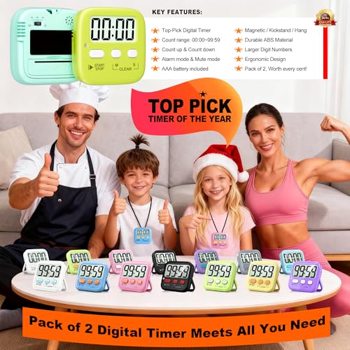 Antonki 2 Pack Digital Timer for Kids, Magnetic Countdown Kitchen Timers for Cooking, Egg, Classroom, Teacher, Exercise, Study, Oven - Battery Included - color: 2 * Amazing Macaron ( 98%+choice for Kids )