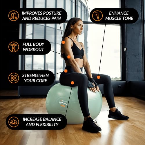 Exercise Ball – Yoga Ball for Pilates & Fitness - Birthing for Pregnancy, Stability, Core, Balance, Therapy for Physical Rehab, Workout for Home Gym & Office Chair, Fast Pump Included - color: Mint Green, size: L (for Height 5'4" - 5'10")