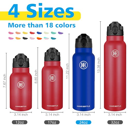 Han's Bottle Sports Water Bottle - 24 Oz, Straw Lid, Leak Proof, Vacuum Insulated Stainless Steel, Double Walled, Thermo Mug,Klein Blue - color: Klein Blue, size: 24 Ounces